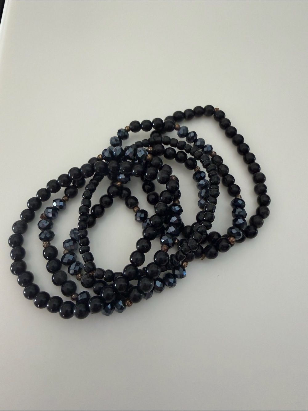 Black Beaded Stretch Bracelet Set - Women Jewelry